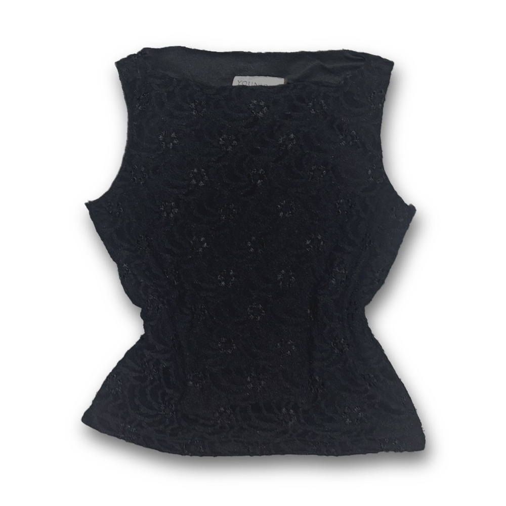 Vintage Early 2000s Y2K Goth Black Lace Floral Tank Top Blouse